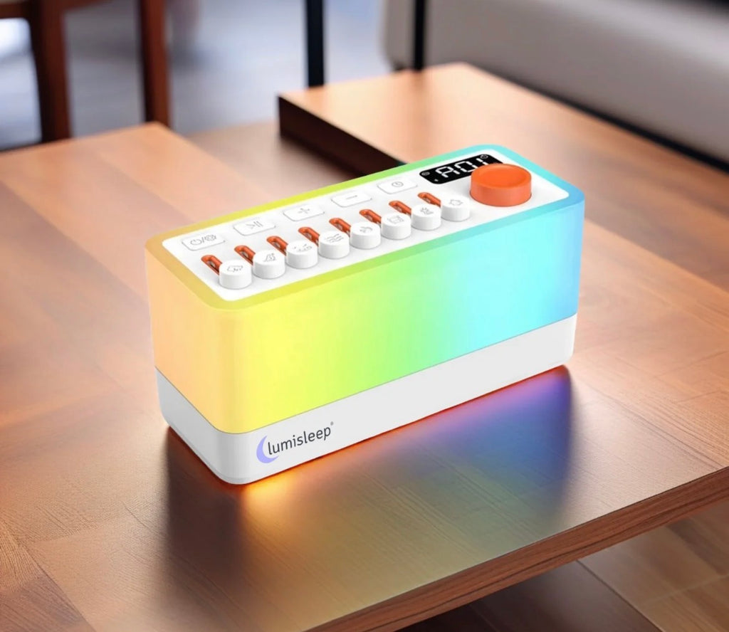White Noise Sleep Sound Machine With 8 Nature Sounds, Portable Bluetooth Speaker Music Box, 12 Colors Night Lights
