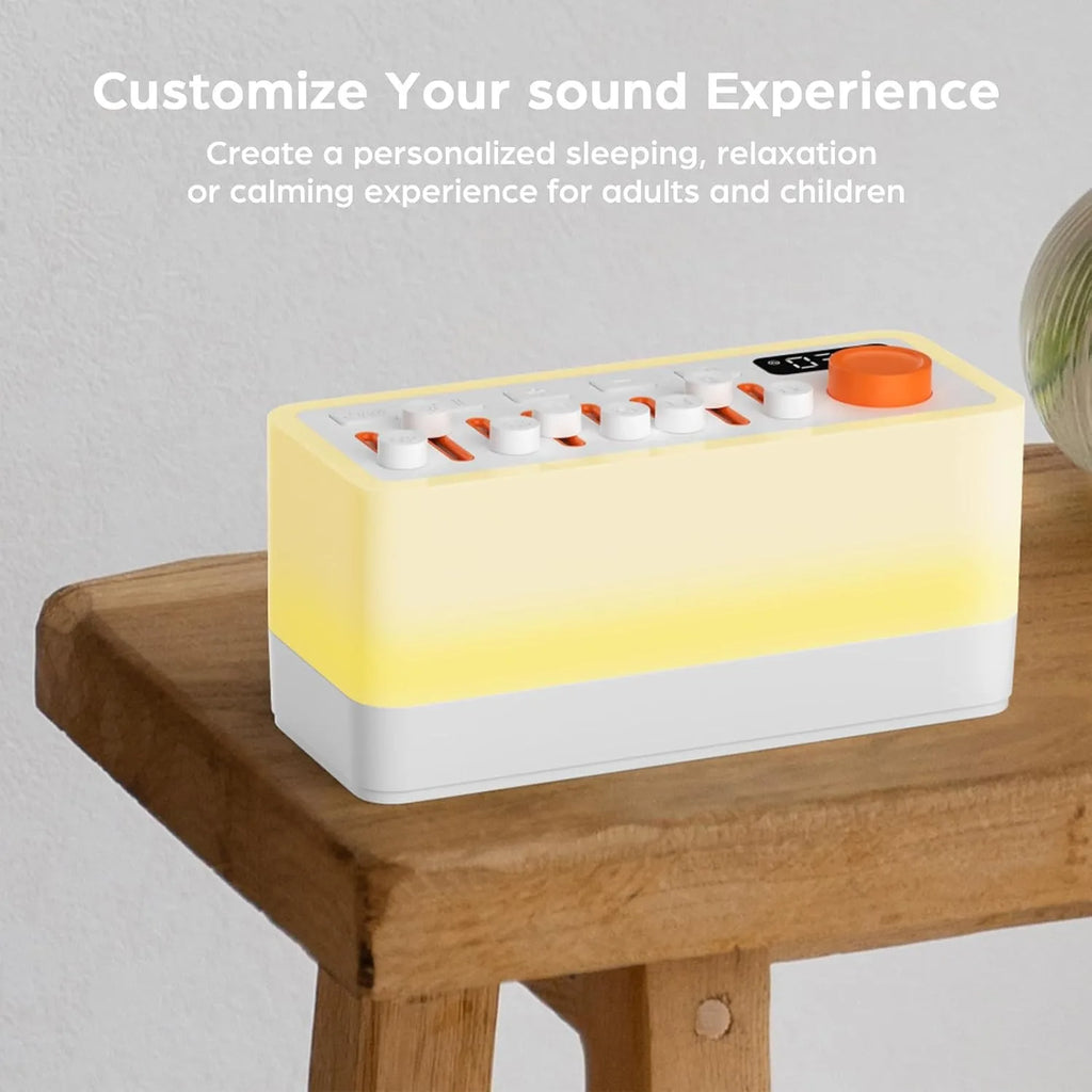 White Noise Sleep Sound Machine With 8 Nature Sounds, Portable Bluetooth Speaker Music Box, 12 Colors Night Lights