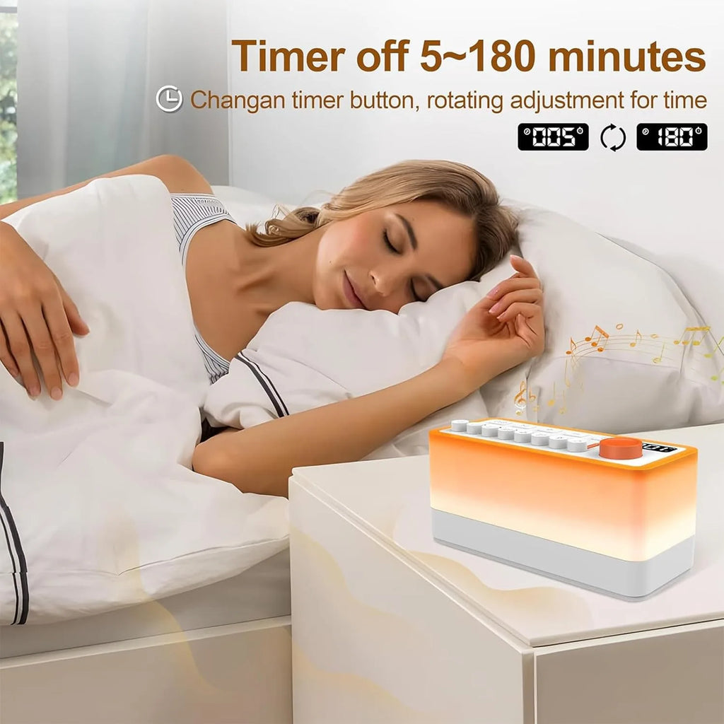 White Noise Sleep Sound Machine With 8 Nature Sounds, Portable Bluetooth Speaker Music Box, 12 Colors Night Lights