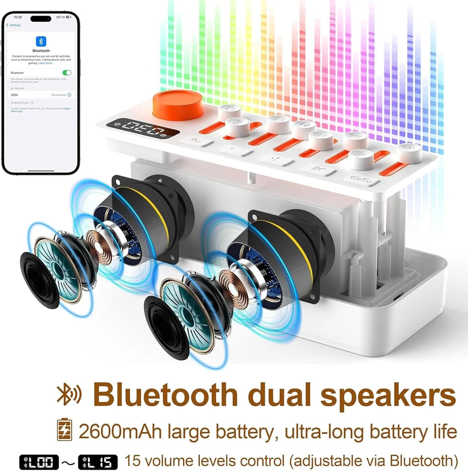 White Noise Sleep Sound Machine With 8 Nature Sounds, Portable Bluetooth Speaker Music Box, 12 Colors Night Lights